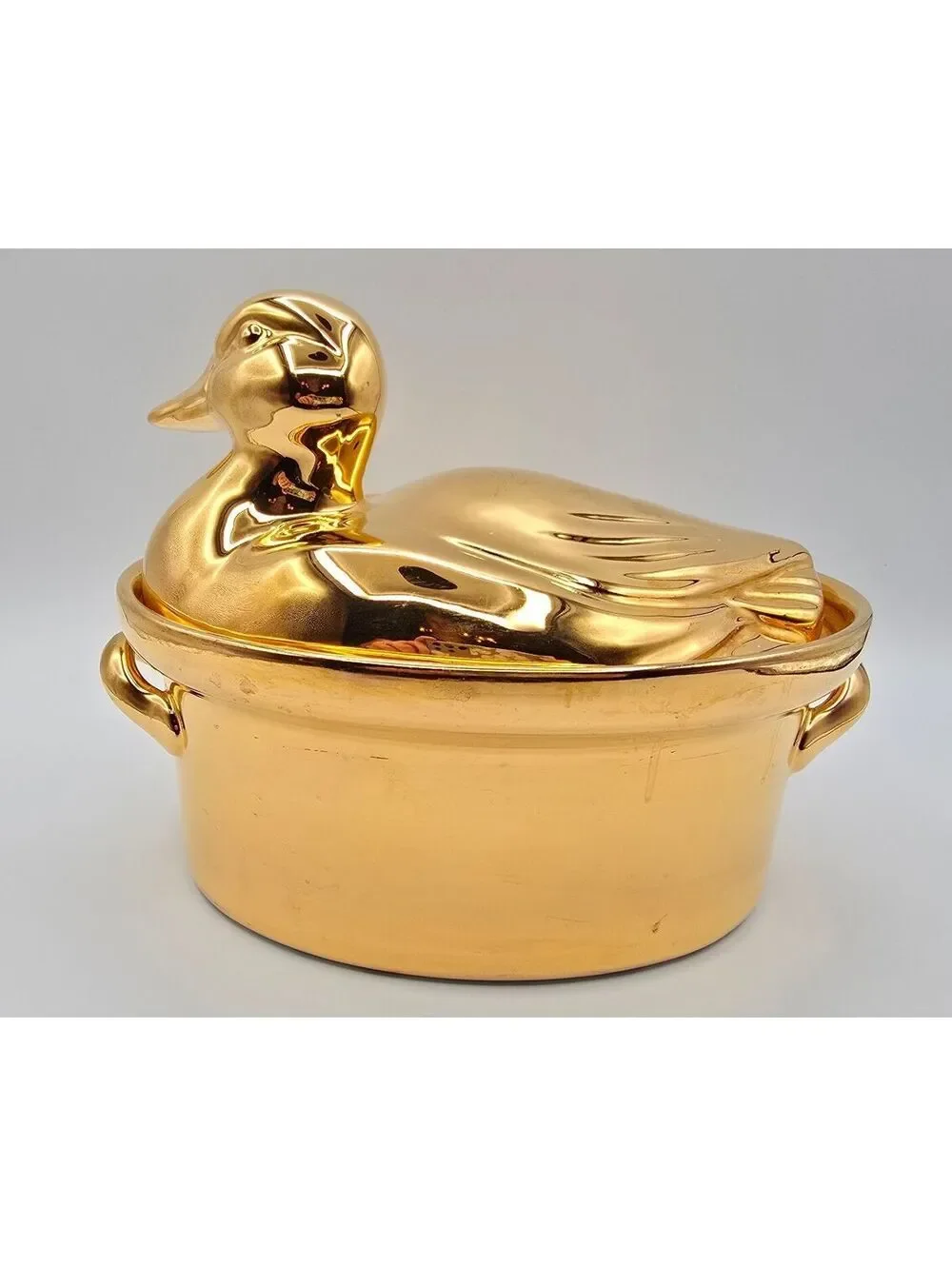 Vintage Hall China Golden Glo 24K Duck Covered Casserole Gump's San Francisco